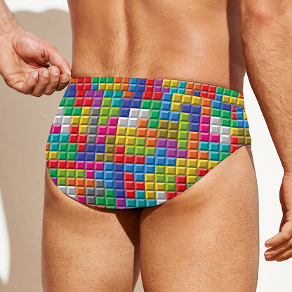 Colorful Brick Puzzle Game Pattern Print Men's Swim Briefs