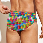 Colorful Brick Puzzle Game Pattern Print Men's Swim Briefs