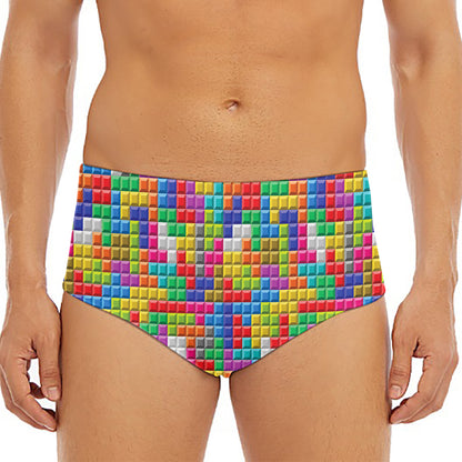 Colorful Brick Puzzle Game Pattern Print Men's Triangle Swim Briefs