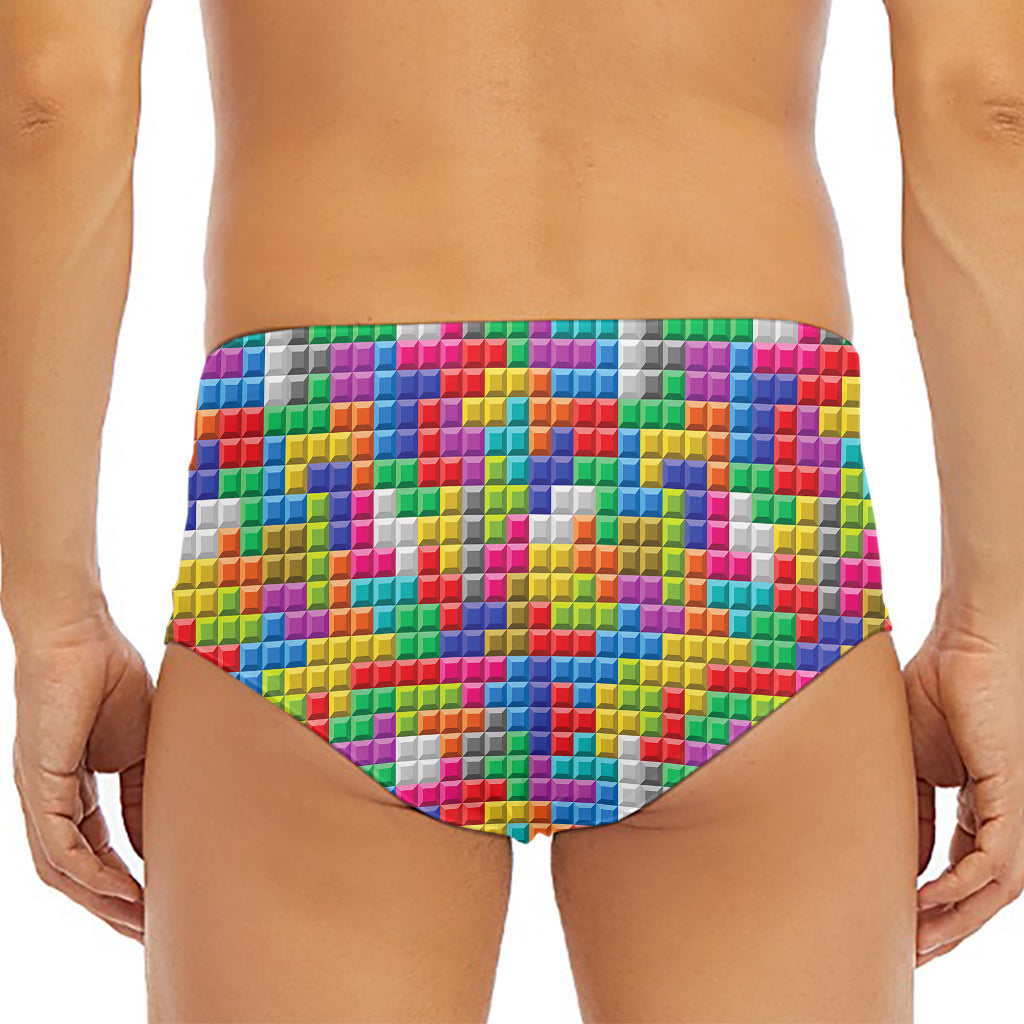 Colorful Brick Puzzle Game Pattern Print Men's Triangle Swim Briefs