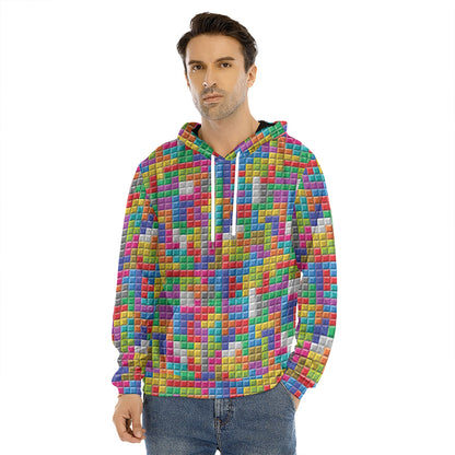 Colorful Brick Puzzle Game Pattern Print Men's Velvet Pullover Hoodie