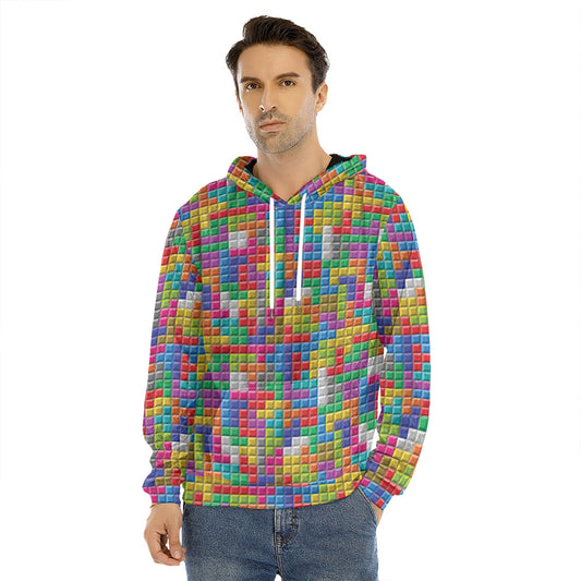 Colorful Brick Puzzle Game Pattern Print Men's Velvet Pullover Hoodie