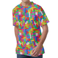 Colorful Brick Puzzle Game Pattern Print Men's Velvet T-Shirt