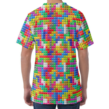 Colorful Brick Puzzle Game Pattern Print Men's Velvet T-Shirt