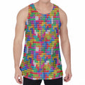Colorful Brick Puzzle Game Pattern Print Men's Velvet Tank Top