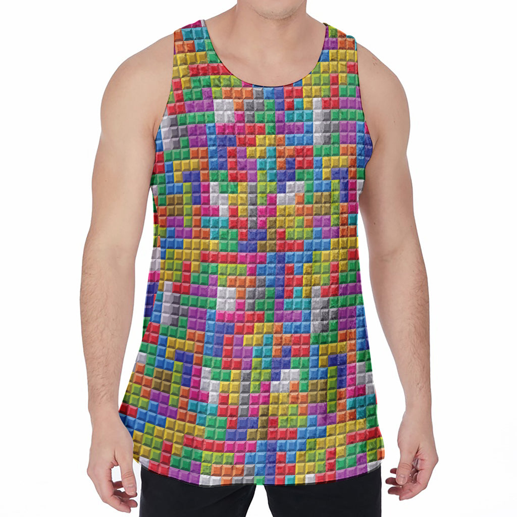 Colorful Brick Puzzle Game Pattern Print Men's Velvet Tank Top