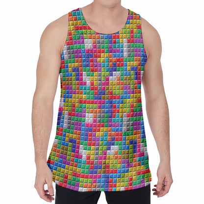 Colorful Brick Puzzle Game Pattern Print Men's Velvet Tank Top