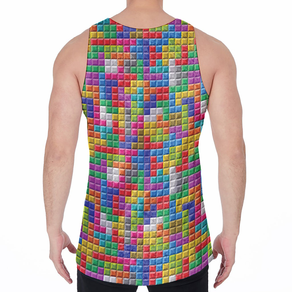 Colorful Brick Puzzle Game Pattern Print Men's Velvet Tank Top