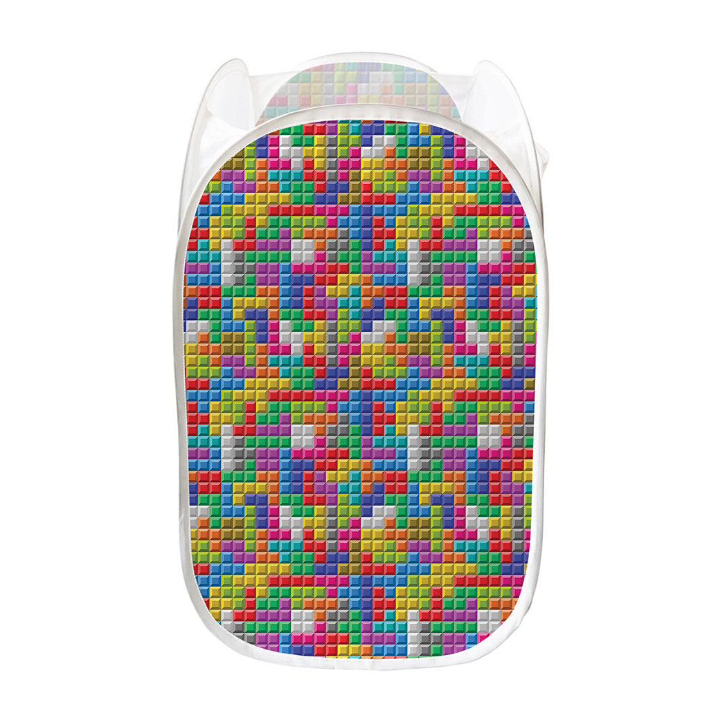 Colorful Brick Puzzle Game Pattern Print Mesh Laundry Hamper
