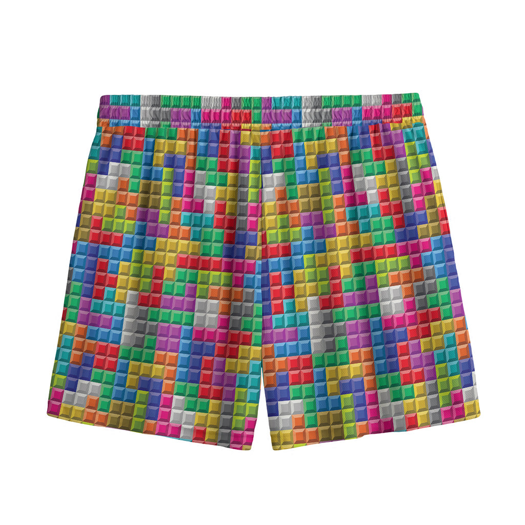 Colorful Brick Puzzle Game Pattern Print Mesh Shorts