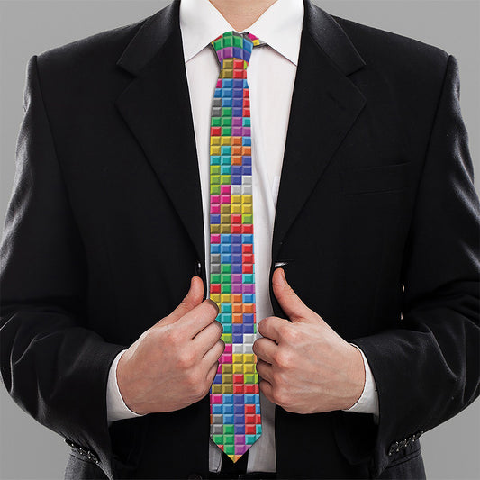 Colorful Brick Puzzle Game Pattern Print Necktie