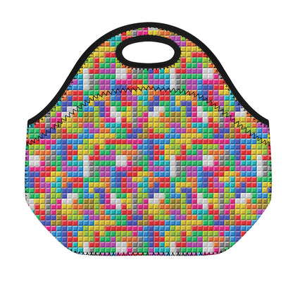 Colorful Brick Puzzle Game Pattern Print Neoprene Lunch Bag