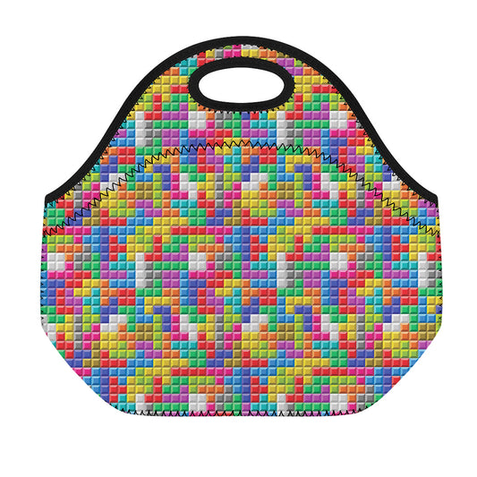 Colorful Brick Puzzle Game Pattern Print Neoprene Lunch Bag