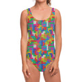 Colorful Brick Puzzle Game Pattern Print One Piece Swimsuit