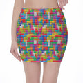 Colorful Brick Puzzle Game Pattern Print Pencil Mini Skirt