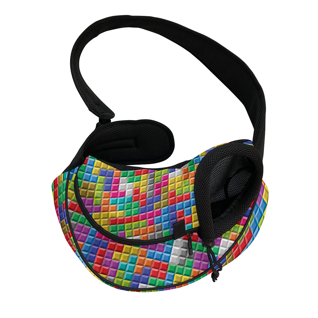 Colorful Brick Puzzle Game Pattern Print Pet Sling Carrier