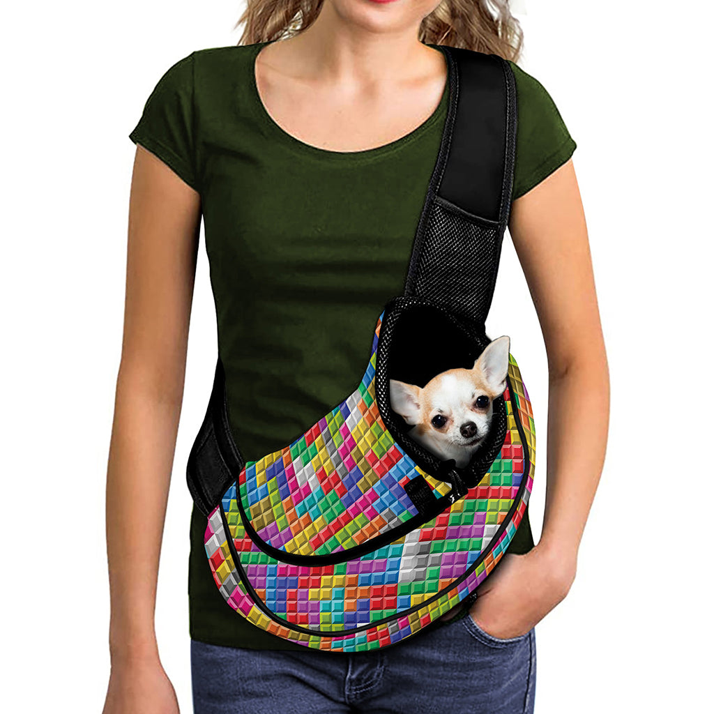 Colorful Brick Puzzle Game Pattern Print Pet Sling Carrier