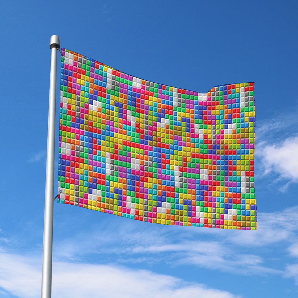 Colorful Brick Puzzle Game Pattern Print Polyester Flag