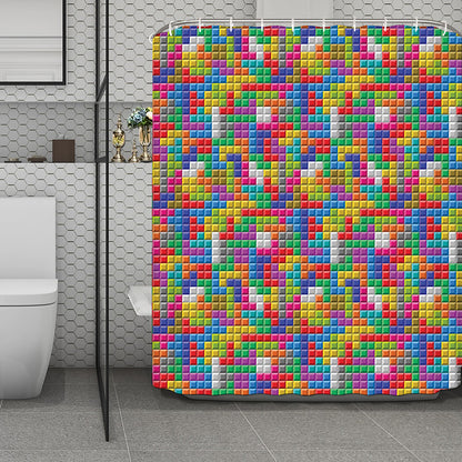 Colorful Brick Puzzle Game Pattern Print Polyester Shower Curtain
