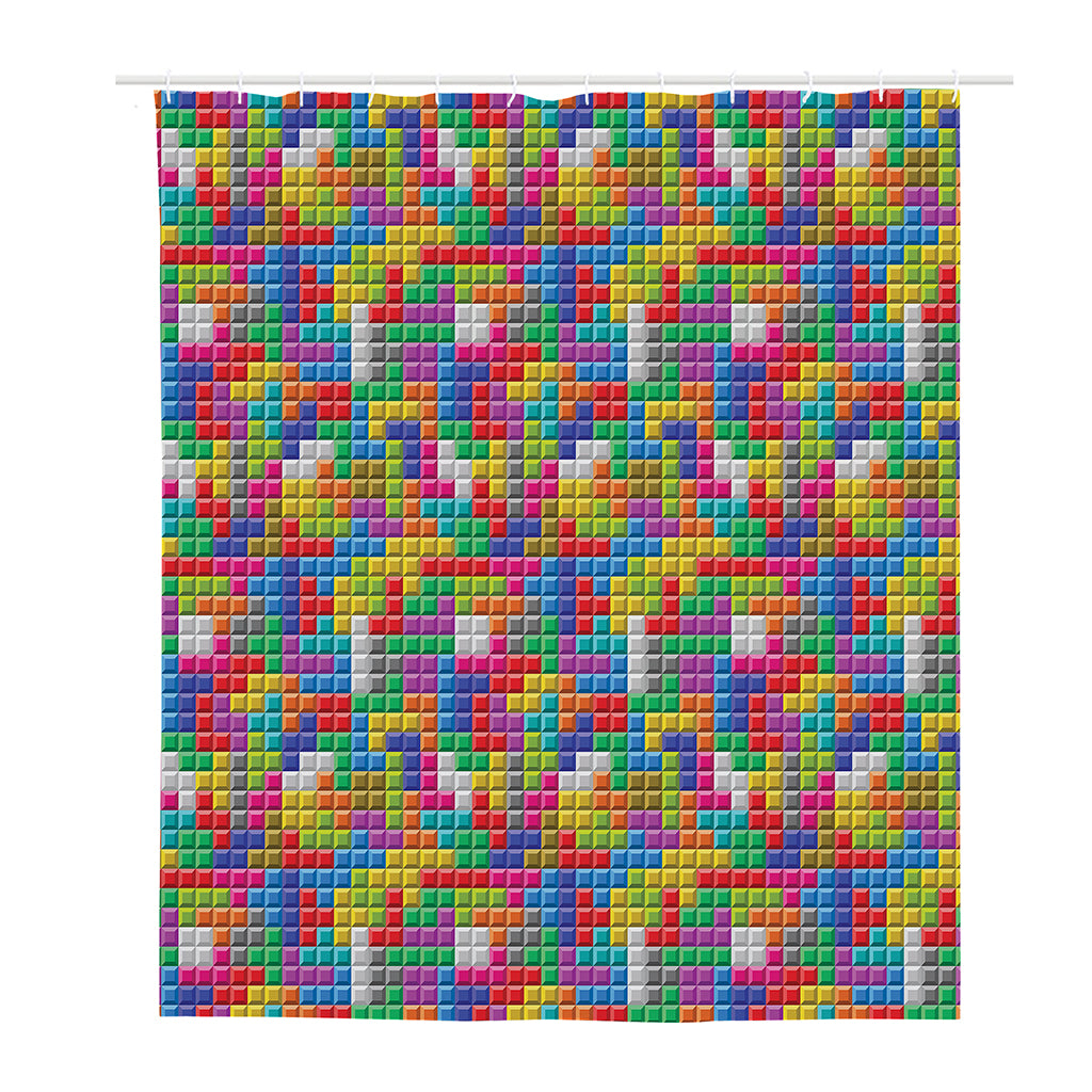 Colorful Brick Puzzle Game Pattern Print Polyester Shower Curtain