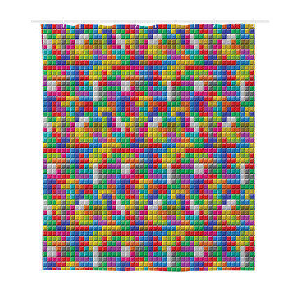 Colorful Brick Puzzle Game Pattern Print Polyester Shower Curtain