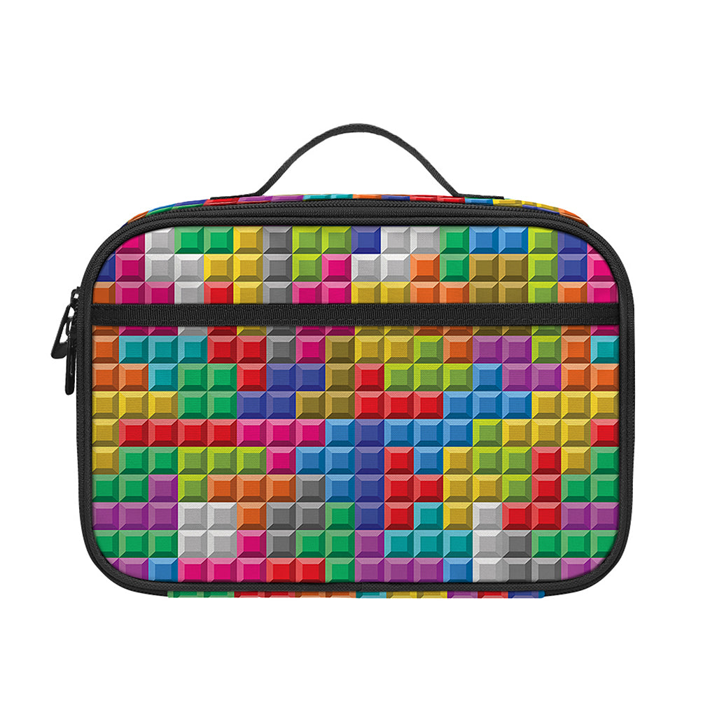 Colorful Brick Puzzle Game Pattern Print Portable Lunch Bag