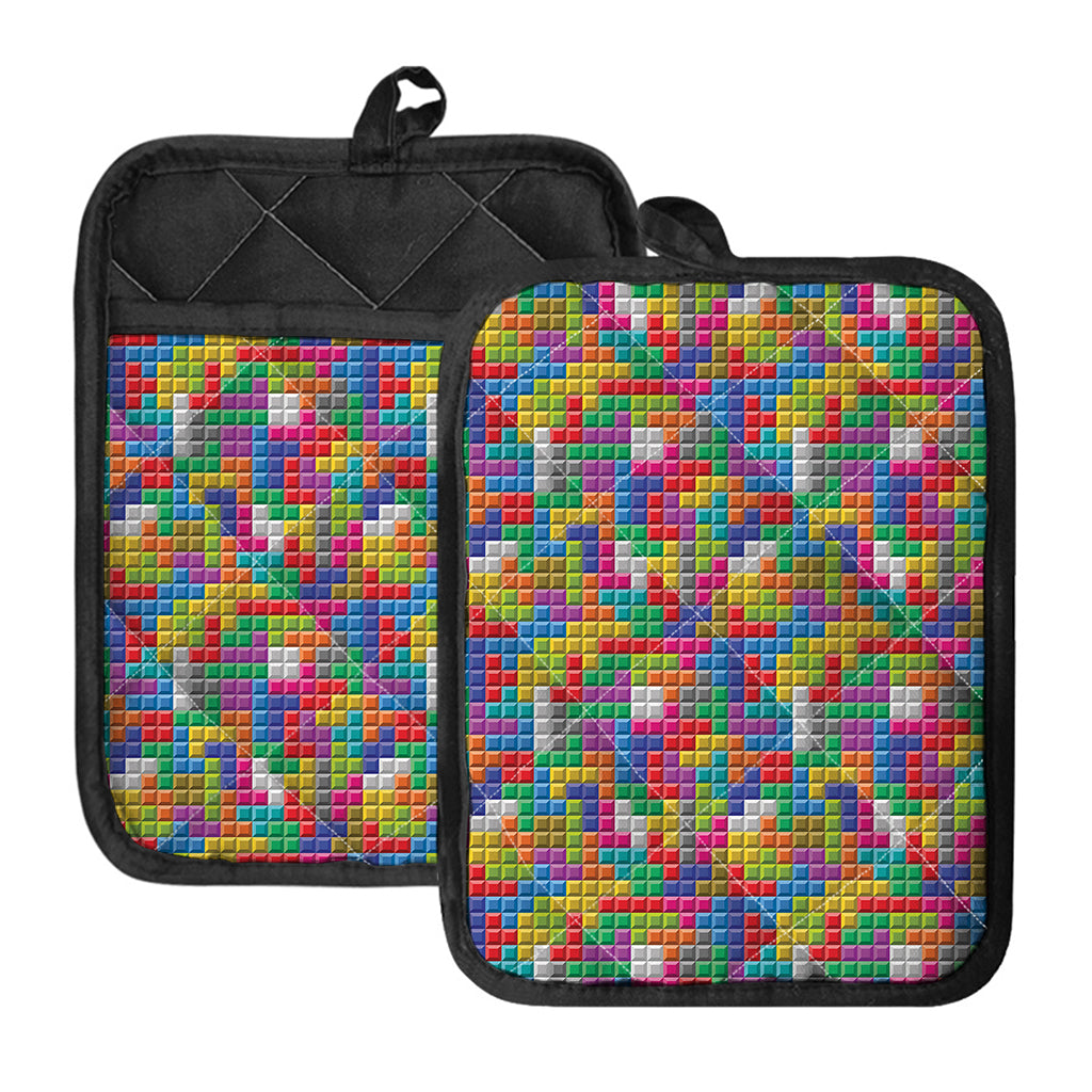 Colorful Brick Puzzle Game Pattern Print Pot Holders With Pocket