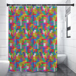 Colorful Brick Puzzle Game Pattern Print Premium Shower Curtain