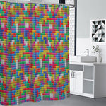 Colorful Brick Puzzle Game Pattern Print Premium Shower Curtain
