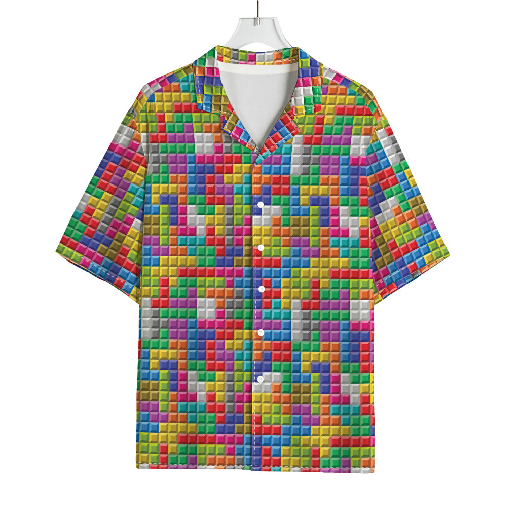 Colorful Brick Puzzle Game Pattern Print Rayon Hawaiian Shirt