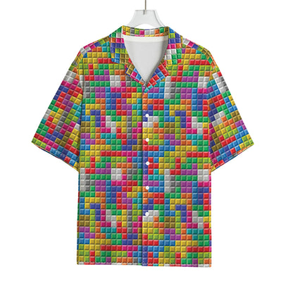 Colorful Brick Puzzle Game Pattern Print Rayon Hawaiian Shirt