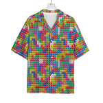 Colorful Brick Puzzle Game Pattern Print Rayon Hawaiian Shirt