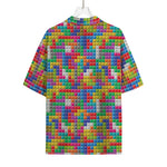 Colorful Brick Puzzle Game Pattern Print Rayon Hawaiian Shirt