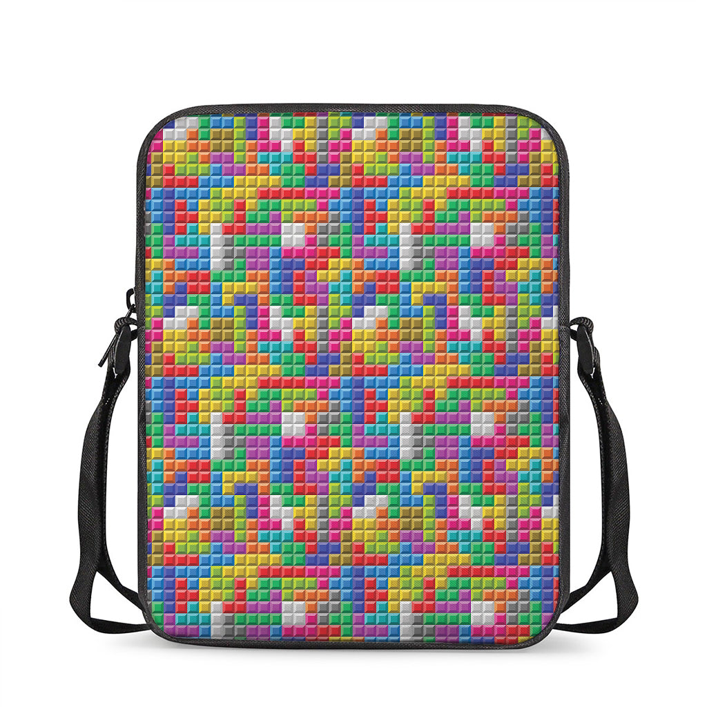 Colorful Brick Puzzle Game Pattern Print Rectangular Crossbody Bag