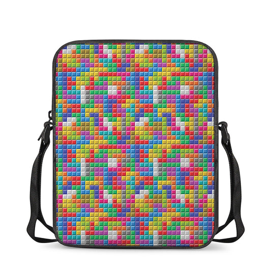 Colorful Brick Puzzle Game Pattern Print Rectangular Crossbody Bag