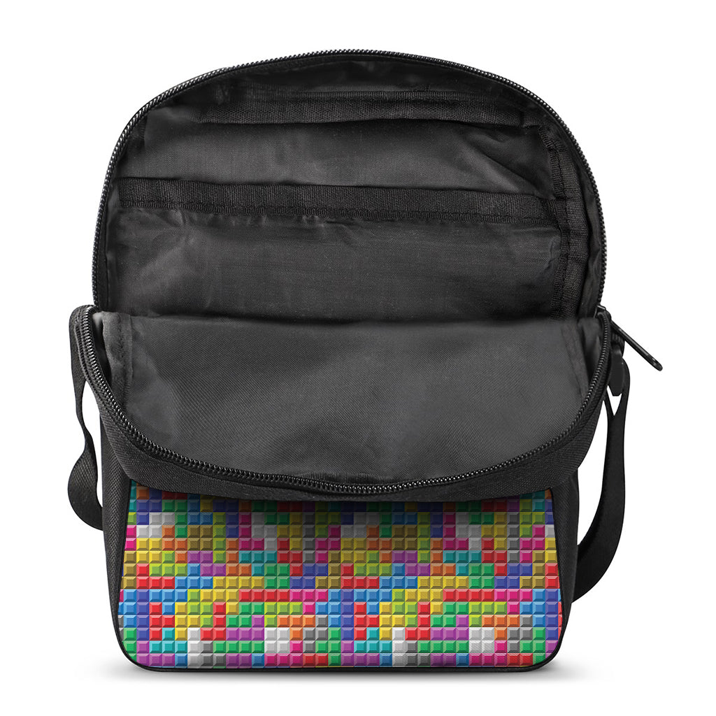 Colorful Brick Puzzle Game Pattern Print Rectangular Crossbody Bag