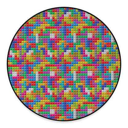 Colorful Brick Puzzle Game Pattern Print Round Floor Mat