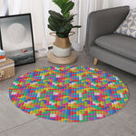 Colorful Brick Puzzle Game Pattern Print Round Rug