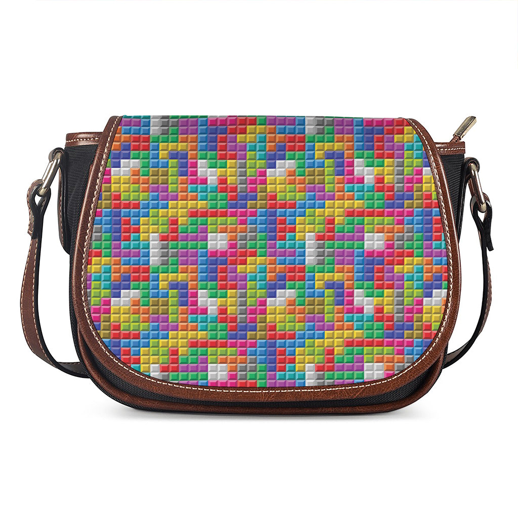 Colorful Brick Puzzle Game Pattern Print Saddle Bag