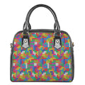 Colorful Brick Puzzle Game Pattern Print Shoulder Handbag