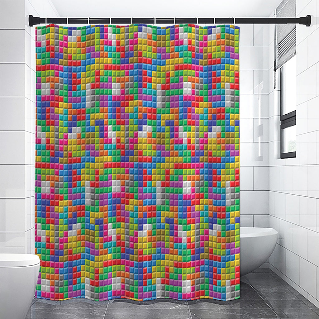 Colorful Brick Puzzle Game Pattern Print Shower Curtain