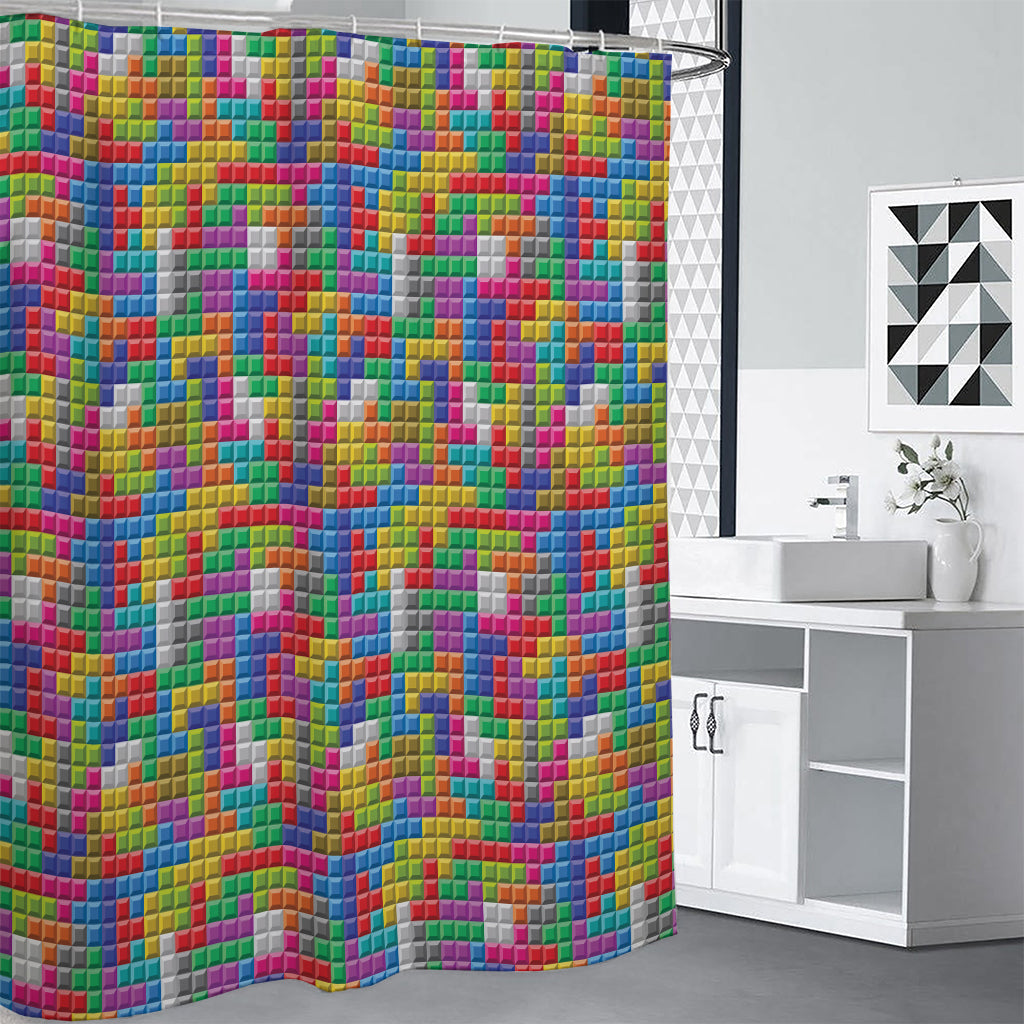 Colorful Brick Puzzle Game Pattern Print Shower Curtain