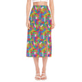 Colorful Brick Puzzle Game Pattern Print Side Slit Midi Skirt