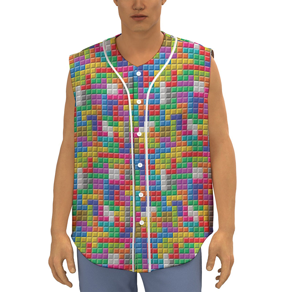 Colorful Brick Puzzle Game Pattern Print Sleeveless Baseball Jersey