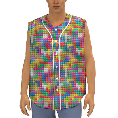 Colorful Brick Puzzle Game Pattern Print Sleeveless Baseball Jersey