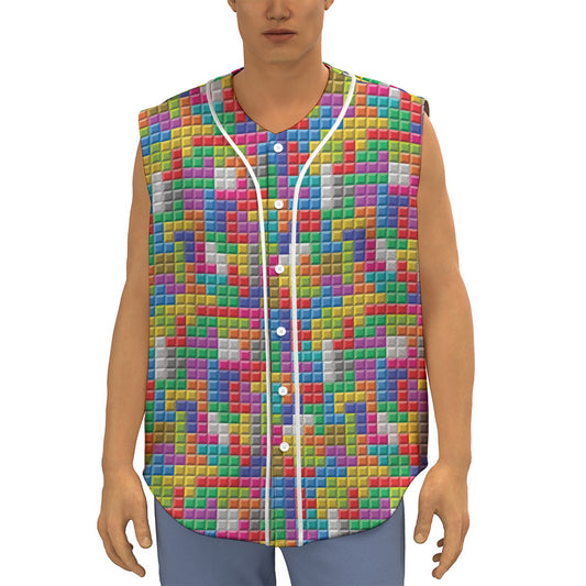 Colorful Brick Puzzle Game Pattern Print Sleeveless Baseball Jersey