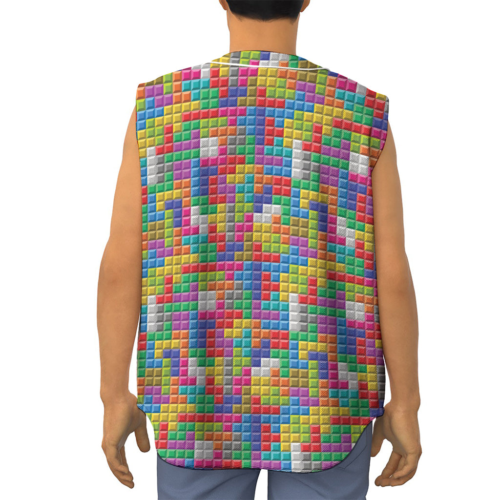 Colorful Brick Puzzle Game Pattern Print Sleeveless Baseball Jersey