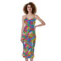 Colorful Brick Puzzle Game Pattern Print Slim Fit Midi Cami Dress