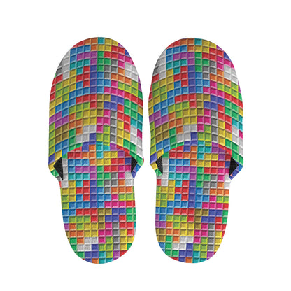 Colorful Brick Puzzle Game Pattern Print Slippers