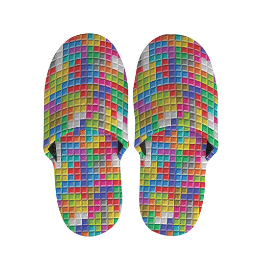 Colorful Brick Puzzle Game Pattern Print Slippers